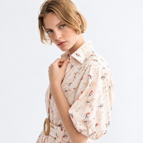 Floral Cotton Poplin Belted Midi Dress