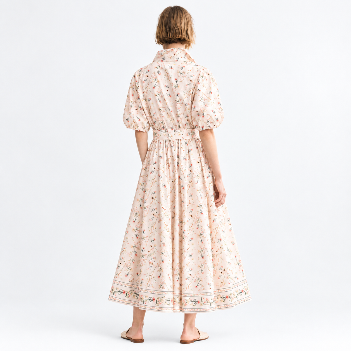 Floral Cotton Poplin Belted Midi Dress