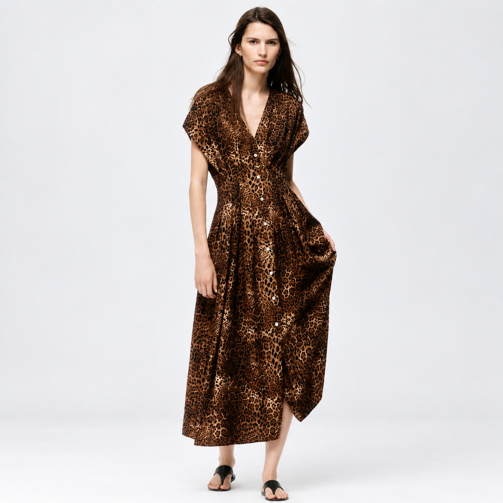Button-Front Midi Dress