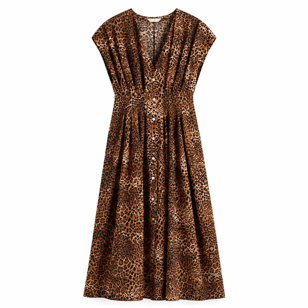 Button-Front Midi Dress