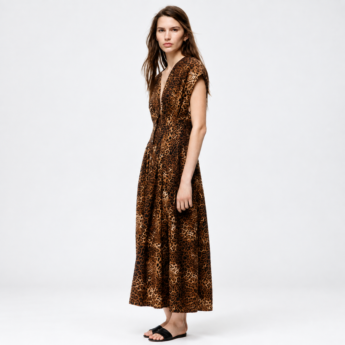 Button-Front Midi Dress