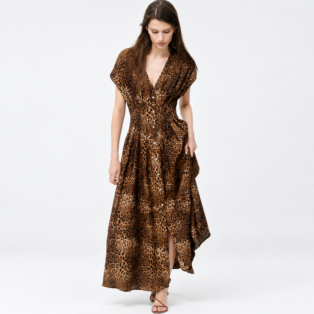 Button-Front Midi Dress
