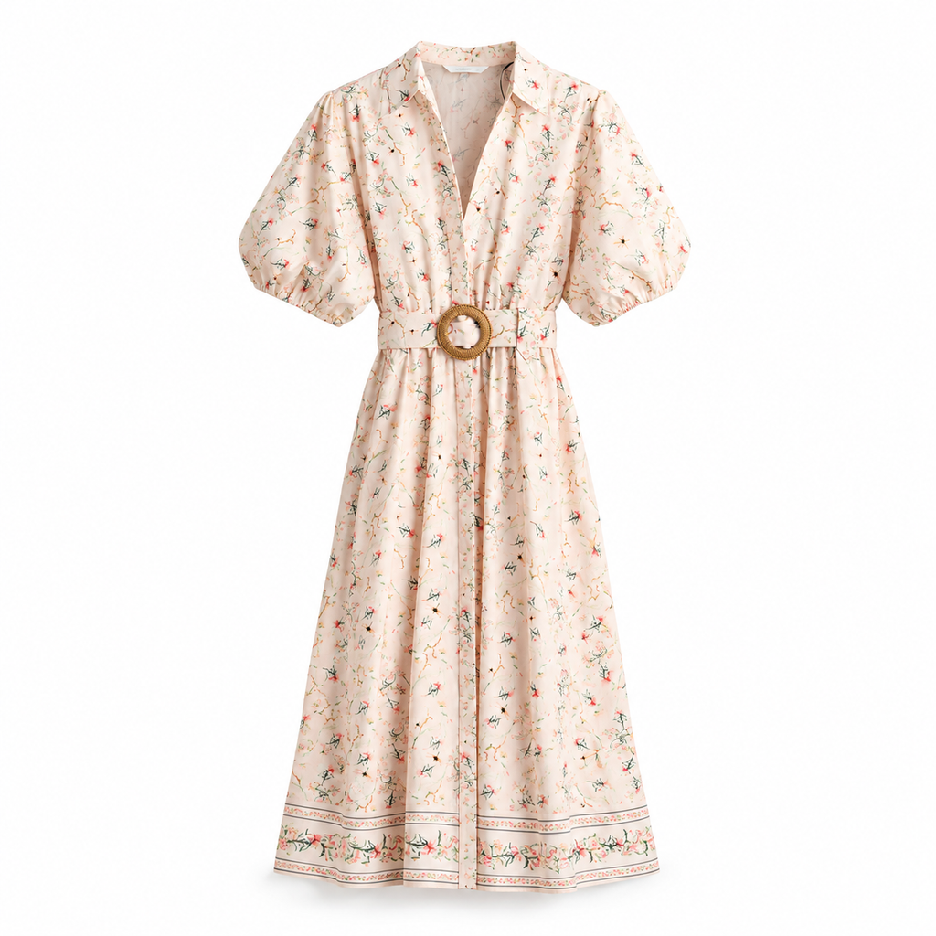 Floral Cotton Poplin Belted Midi Dress